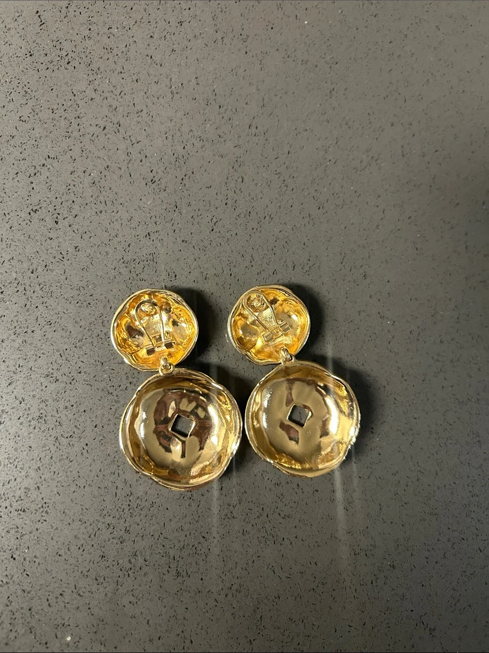 Woman’s Earings Black and Cream Round- Gold Trim
